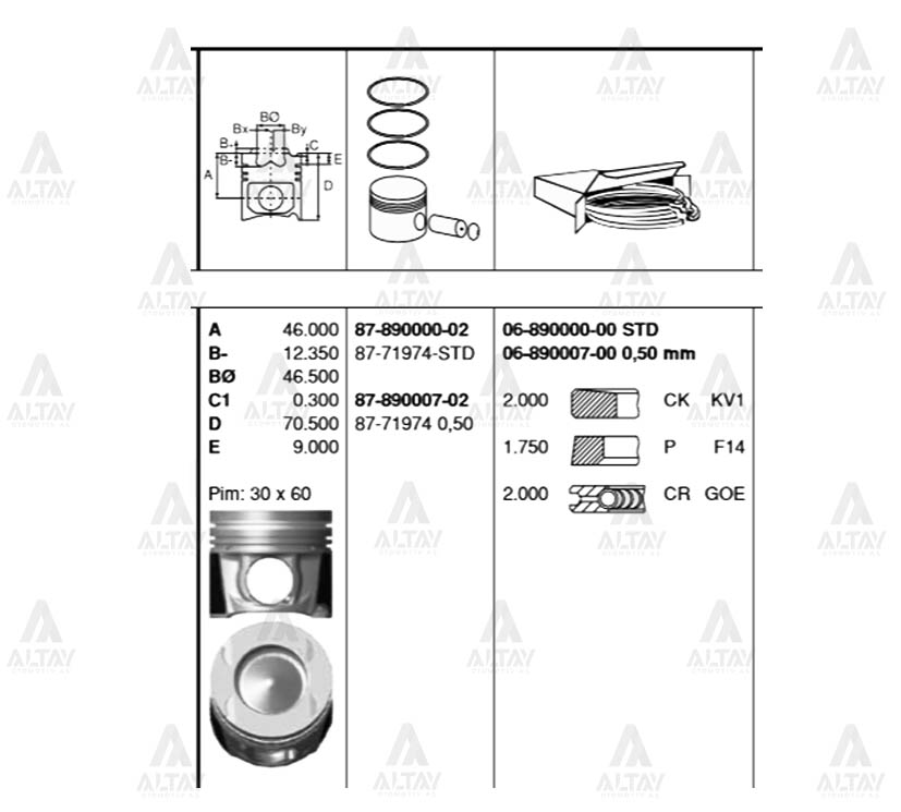 Renault Trafic Piston Segman Segmanlı Iıı .6dcı Std 80mm OEM 87-71974-STD